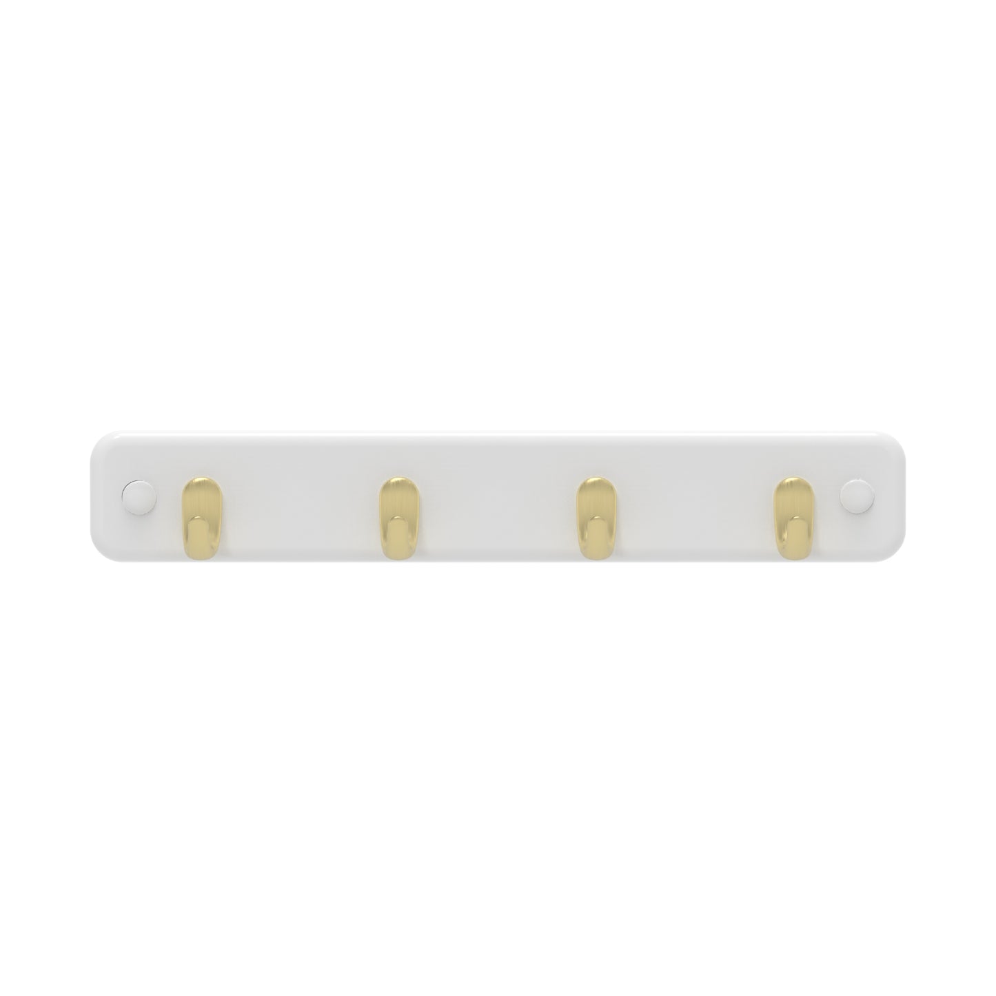 4 Brushed Brass Hooks on White Board Key Rack
