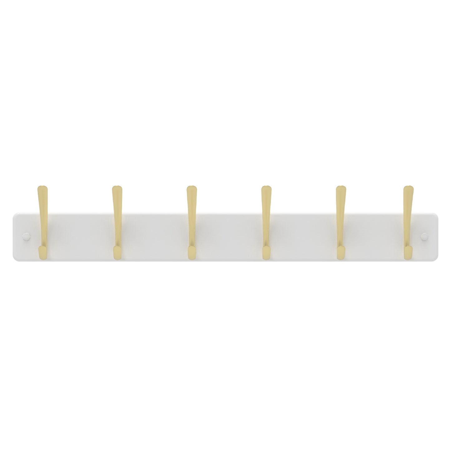6 Brushed Brass Hooks on White Board Hat & Coat Rack