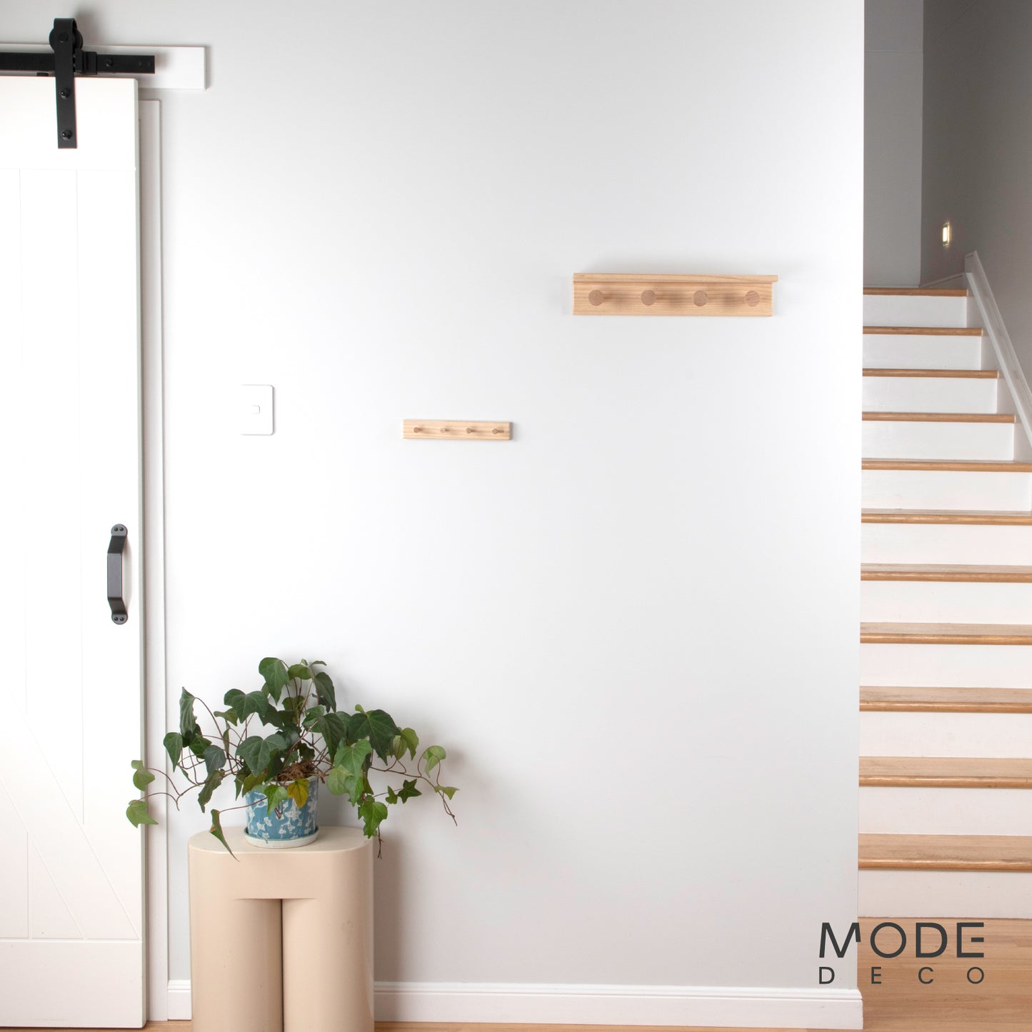 4 Timber Hooks on Pine Board Key Rack