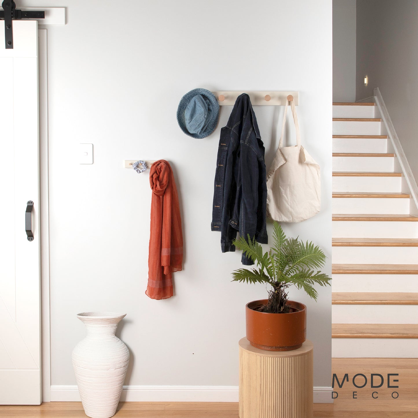 4 Timber Hooks on Beige Board Key Rack