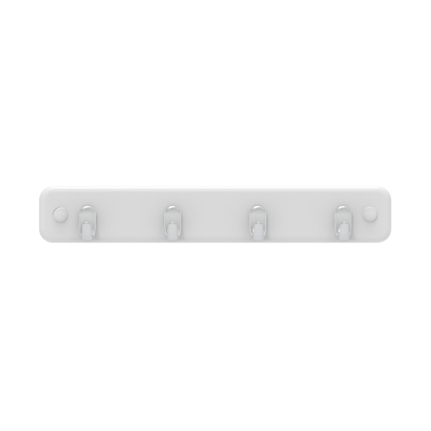 4 Brushed Nickel Hooks on White Board Key Rack
