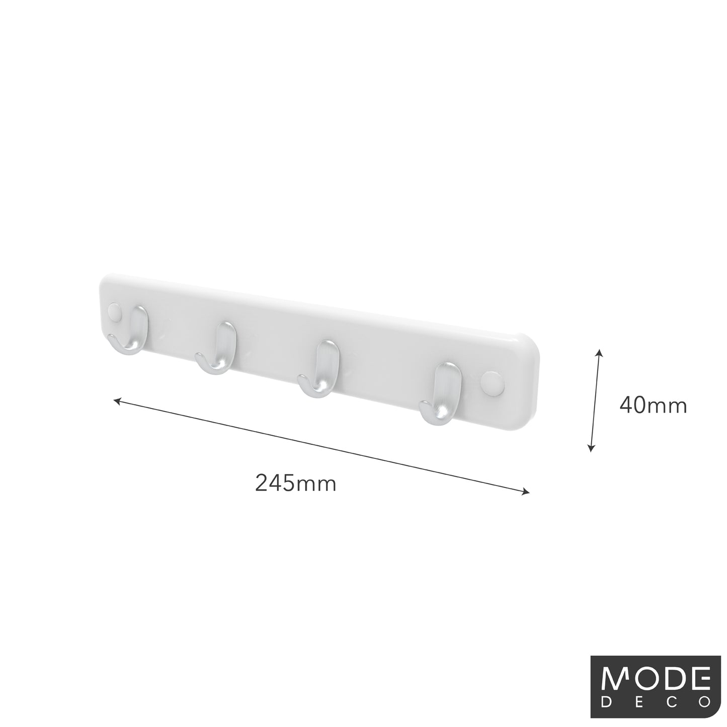 4 Brushed Nickel Hooks on White Board Key Rack
