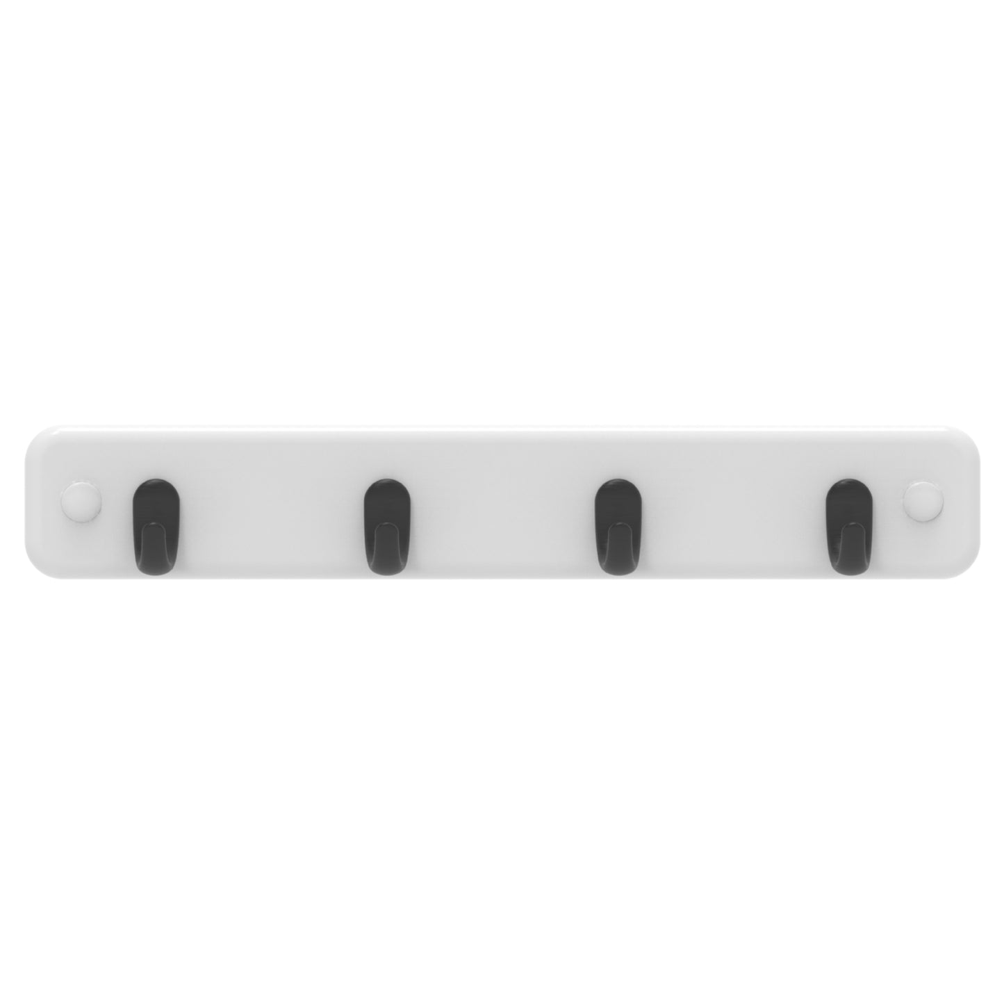 4 Black Hooks on White Board Key Rack